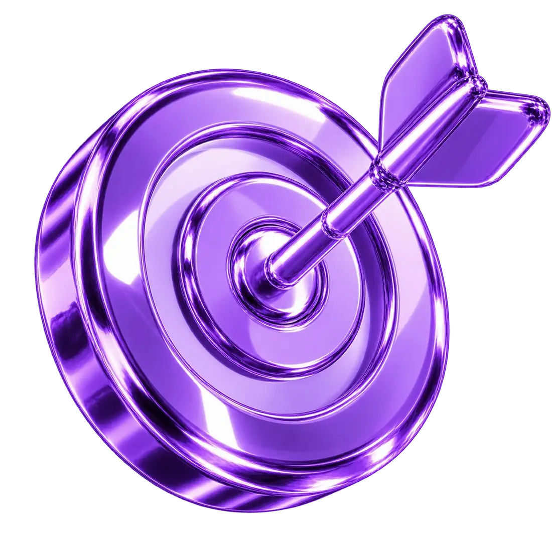 Diana de cristal morado en tres dimensiones con un dardo clavado en el centro
