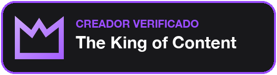 Insignia Creador verificado por The King of Content, fondo oscuro